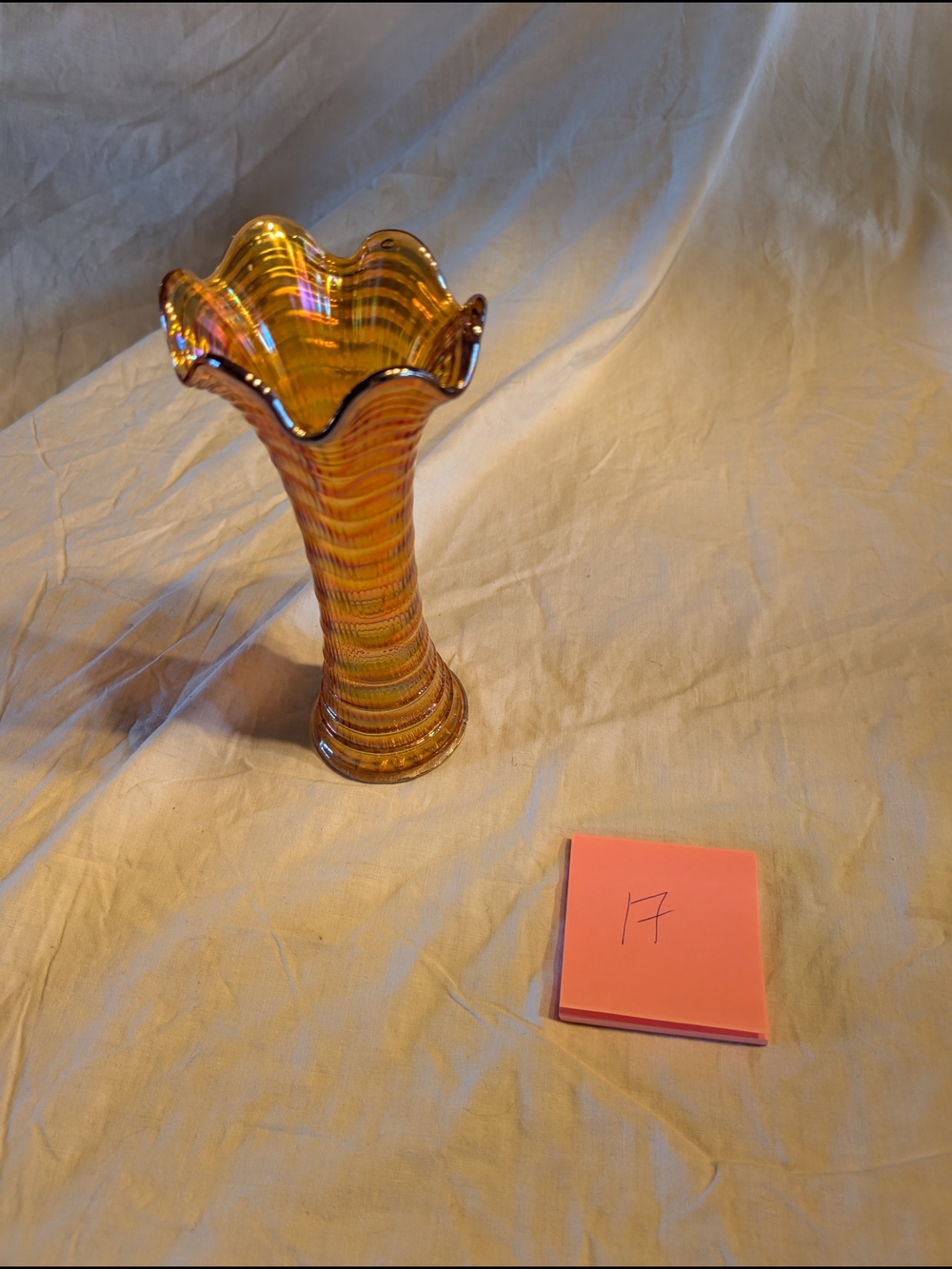 2/90$ Handcrafted Amber Iridescent Glass Vase - Decorative Home Accent